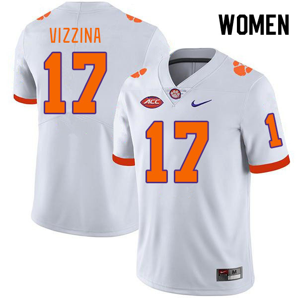 Women's Clemson Tigers Christopher Vizzina #17 College White NCAA Authentic Football Stitched Jersey 23JZ30CH